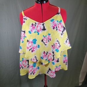 Torrid Yellow Sleeveless Ruffle Blouse Floral Adjustable Straps Size 0 L